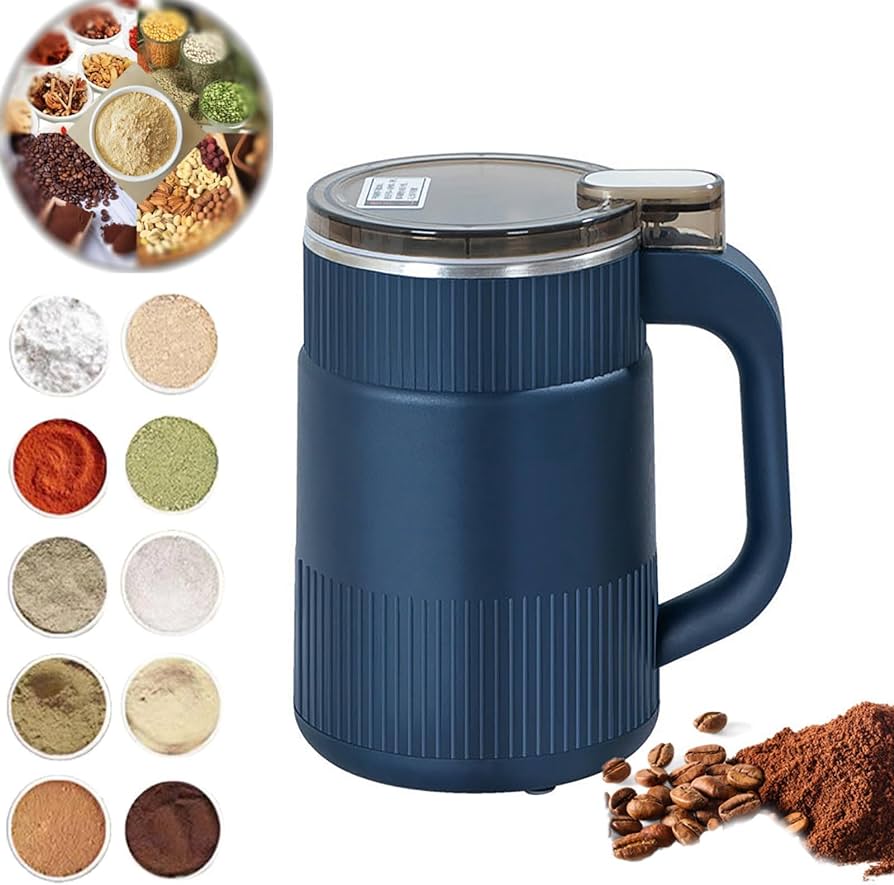 Household Small Powder Grinding Machine, Electric Mini Spice Grinder Add 5 Blades, 304 Stainless Steel Grinding Fine Powder for All Kinds of Grains, Condiments, Coffee Beans (Blue)