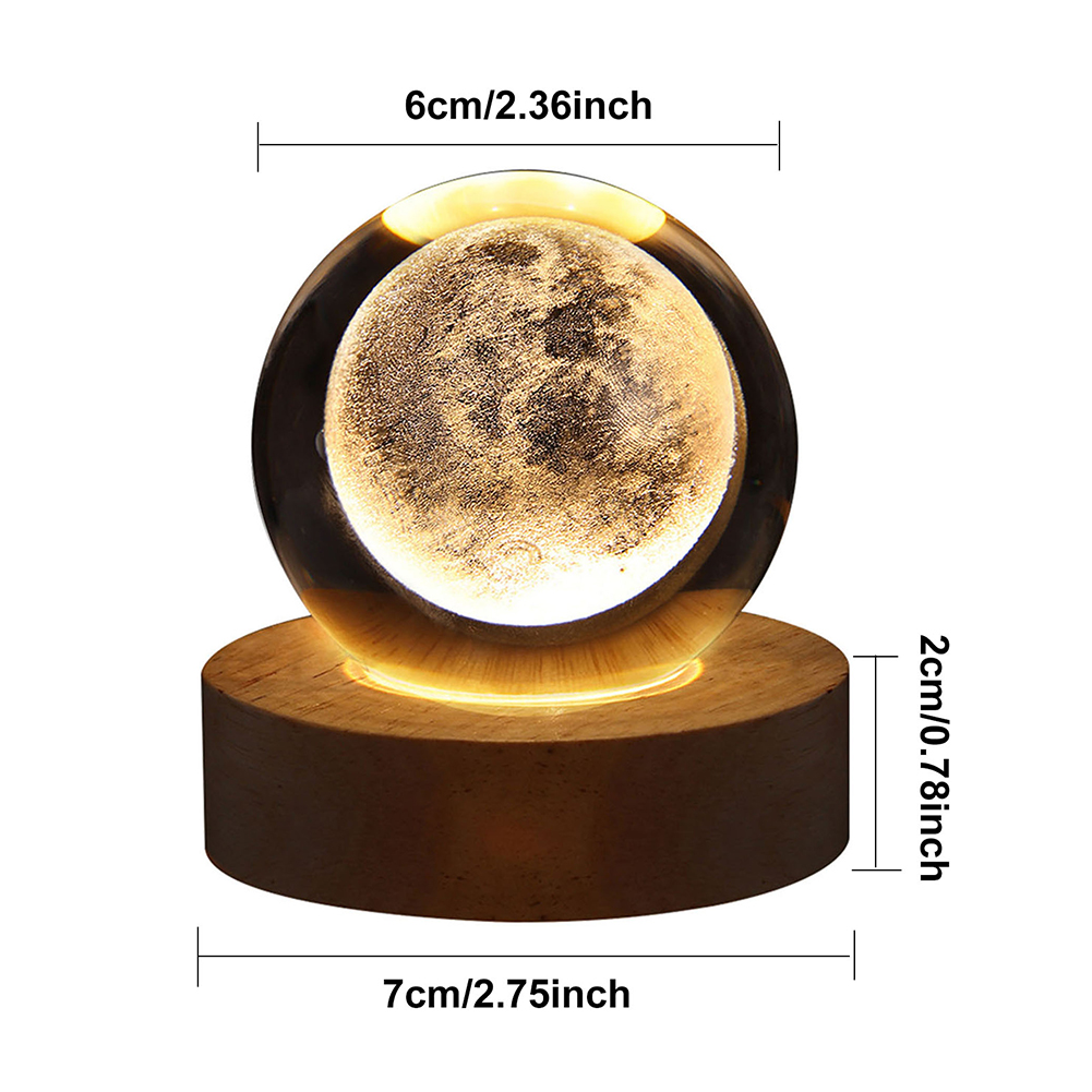 3D Usb Night Light Led Crystal Ball Table Lamp 06 CM Moon Planet Nabula Galaxy Solar Decor For Home Bed Room for Party Birthday Gifts - Table Lamp