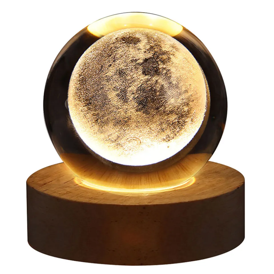 3D Usb Night Light Led Crystal Ball Table Lamp 06 CM Moon Planet Nabula Galaxy Solar Decor For Home Bed Room for Party Birthday Gifts - Table Lamp